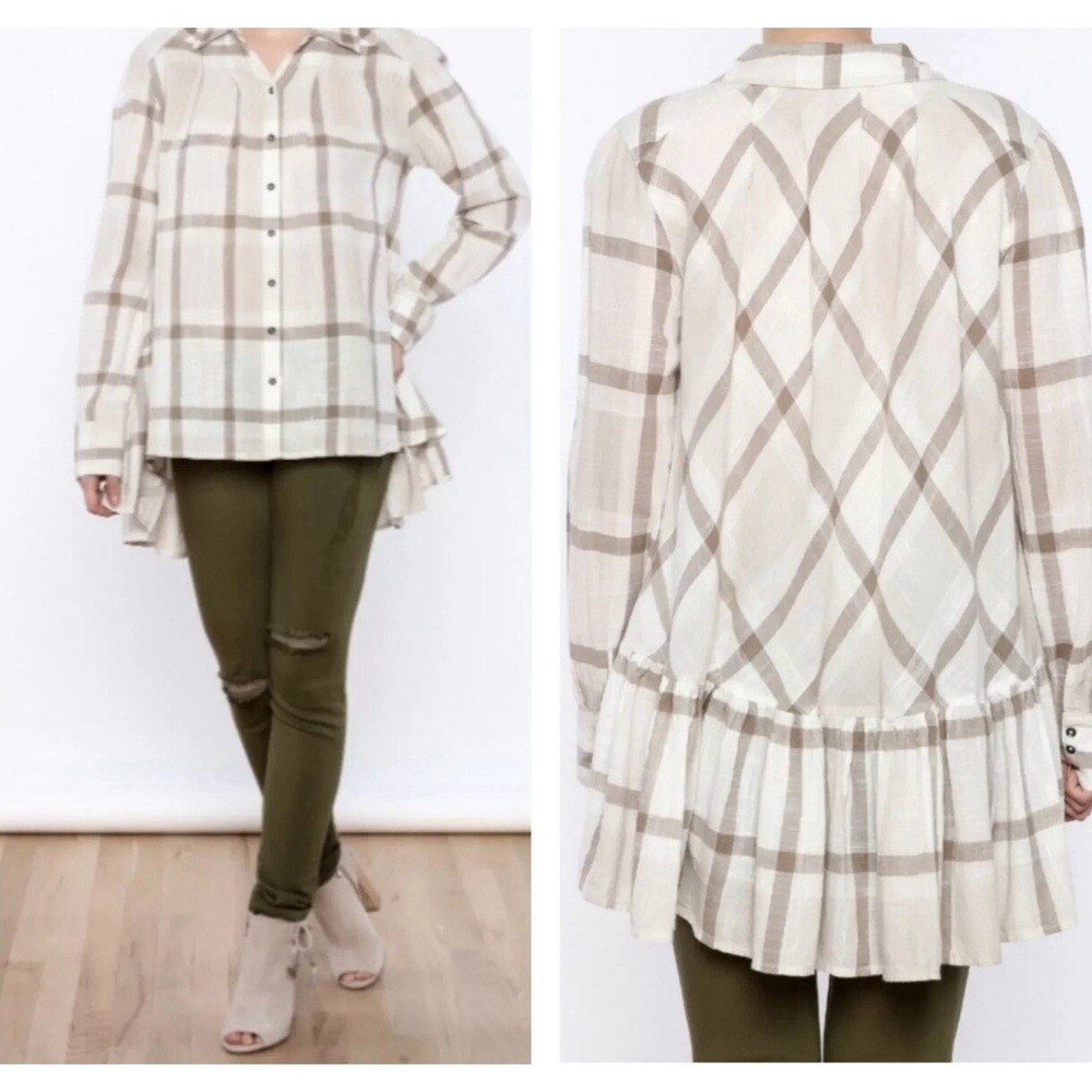 Free People Peppy In Plaid Small (Runs big) ‎ Button Up Ruffle Back